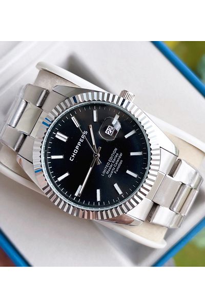 Weluxa Silver Color Black Dial Men's Wrist Watch with Calendar