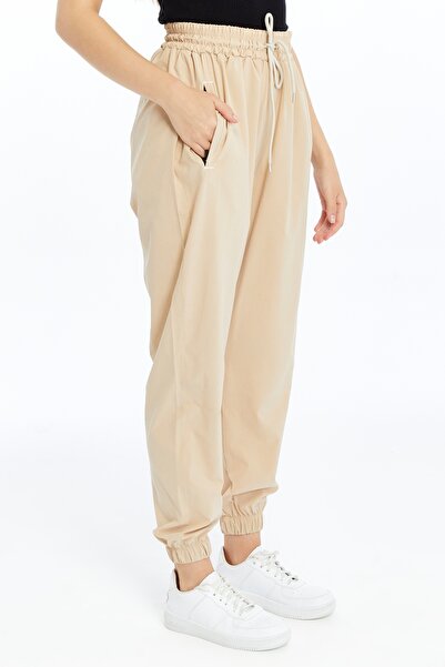 OXVİN Women's Baggy Parachute Fabric 3-Pocket Sweatpants with Hidden Zipper and Elastic Legs