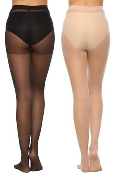 Glamroot Women's/Girl's Sheer Pantyhose Stockings Tights (Pack Of 2) Black/Beige
