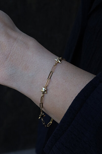 Yenigün Kuyumculuk 14 Ayar Altın Ataç Zincirli Yıldızlı Bileklik