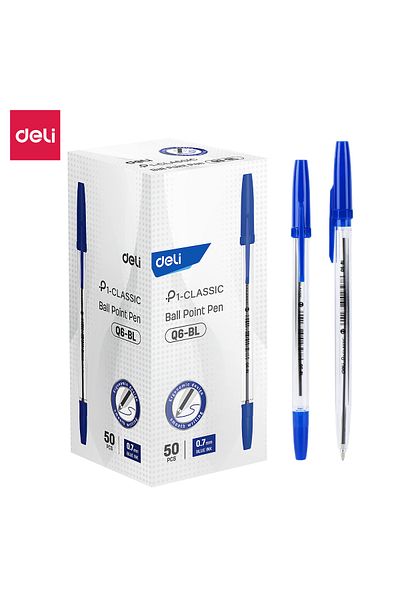 Deli EQ6-BL Ball Point Pen - 50pcs - ideal for office & school use