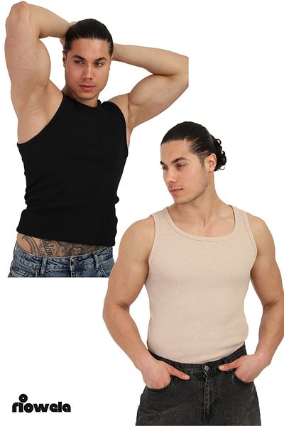 Riowela Copy - Men's Ribbed Undershirt - Cotton Flexible Sports Cut