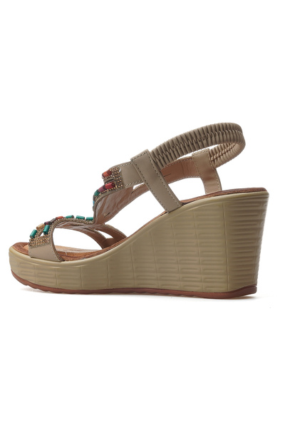 Guja Women's Stone Detailed Wedge Heeled Daily Sandals 25Y 25Y155-2 Z Beige