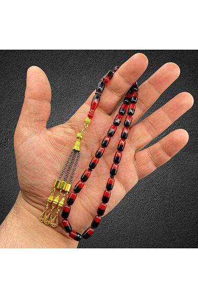 Kt 7X11 mm Red Black Suez Powder Caramel Rosary