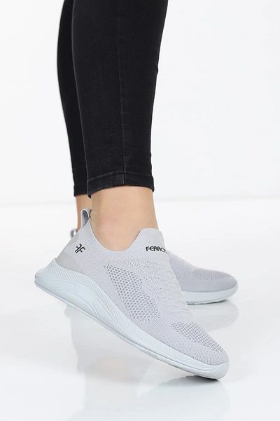 QUNDIR Unisex Ice Gray Flexible Breathable Walking Lightweight Knitwear Shoes