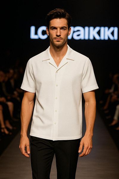 LC Waikiki Cămașă de vară pentru bărbați, 100% bumbac, cu design special, fără călcat, țesătură texturată, cu mânecă scurtă