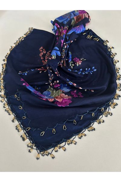 Sümeyye çeyiz Albastru bleumarin Lucrat manual Mărgele de margine scrisă din tifon cadou yemenit 100*100 cm