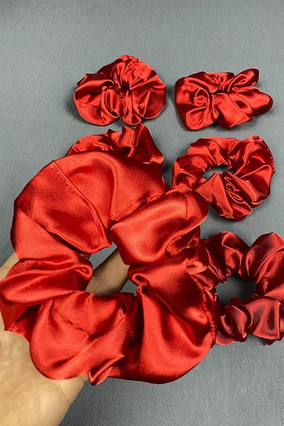 Limelia Red 6-Piece Satin Hair Rubber Buckle Set