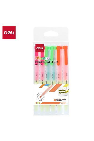 Deli EU35304 Highlighter Pen, Assorted Colors, 6PCS – For Marking, Journaling & DIY