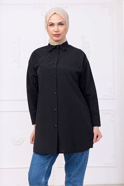 katalya Cămașă de bază lungă oversize - neagră