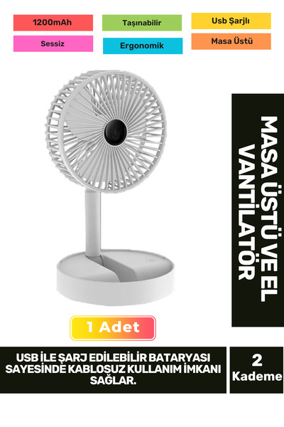 Fantazer Kablosuz Sessiz Usb Şarjlı 3 Kademeli Hafif 1200mAh Pervaneli Taşına...
