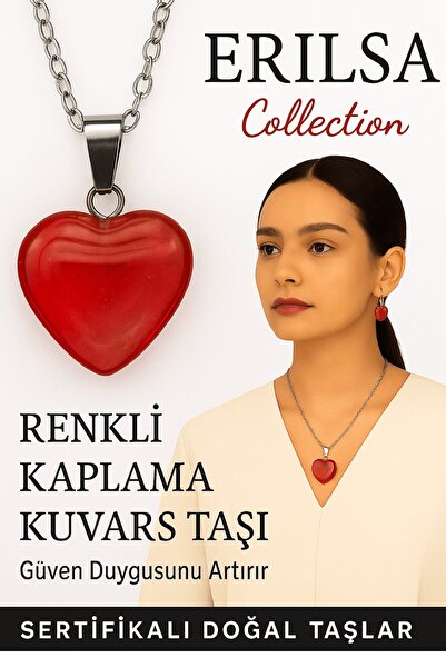Erilsa قلادة من حجر الكوارتز المطلي بالألوان المعتمدة (أحمر) - حجر الطاقة وال...