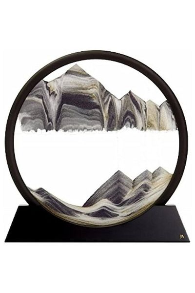 OEM Home decoration, hourglass desk, 3D glass/sand, 18X19.5 cm, black/white