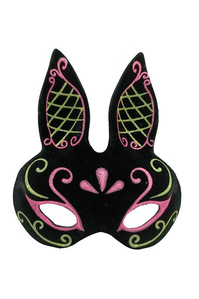 Skygo Black Color Pink Gold Glitter Black Suede Covered Rabbit Mask 18x16 cm