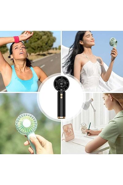FOXMAG24 Mini Ventilator Portabil De Mână, Fără Fir, Afișaj Digital, Baterie, Silențios, Negru