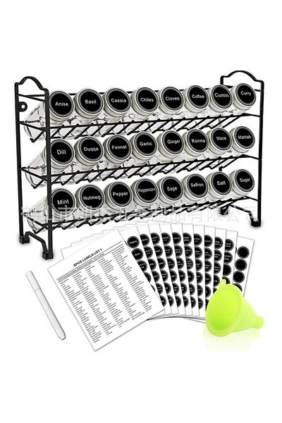 arvada Organizer for Spices, Arvada® HerbMaster, with 24 Jars, Funnel + Labels and Marker Included, 3 Shel