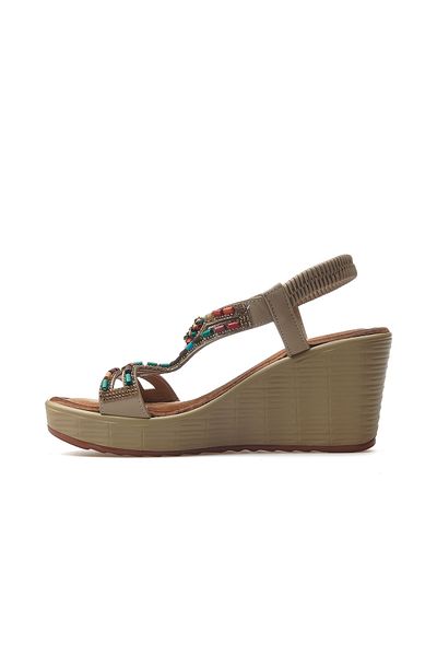 Guja Women's Stone Detailed Wedge Heeled Daily Sandals 25Y 25Y155-2 Z Beige