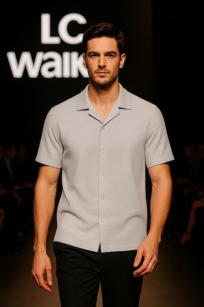 LC Waikiki 100% Cotton Special Design Ironing Unwilling Textured Fabric Short Sleeve Men's Summer Shirt