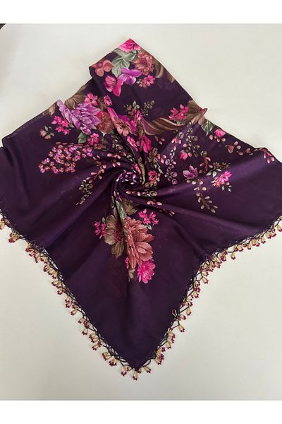 Sümeyye çeyiz Prune -Mână lucrare manuală margine cu margele scris tuiblet yemeni cadou 100*100 cm