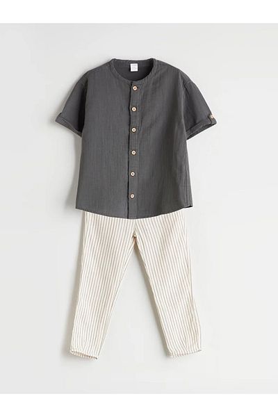 LC Waikiki Lcw kids gray basic boy's shirt and shorts set of 2
