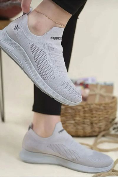 QUNDIR Unisex Ice Gray Flexible Breathable Walking Lightweight Knitwear Shoes