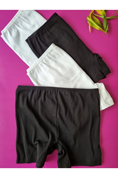 Demirsa Boutique Ribbed Cotton Black, White 4-Piece Women's Shorts - Panties