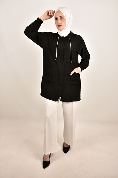 moda caddesi Sim Thread Detailed Zippered Pocket Cap Tunic
