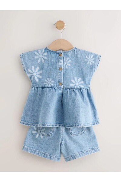 MİO Girls Denim Shorts Set - Summer Sports Style