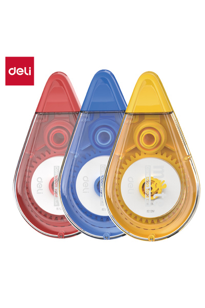 Deli شريط تصحيح Eh360 5 مم * 12 م أحمر / أصفر / أزرق - 12 قطعة - مثالي للاستخ...