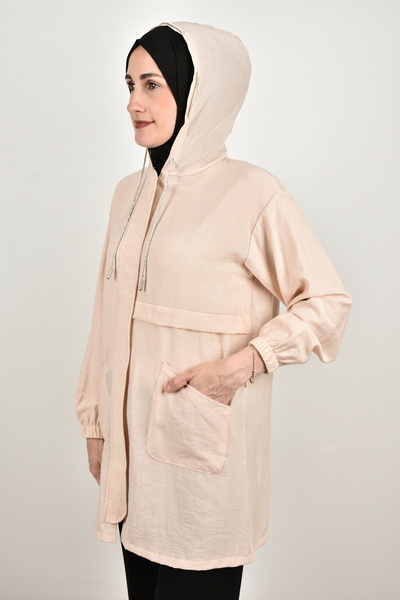 moda caddesi Sim Thread Detailed Zippered Pocket Cap Tunic