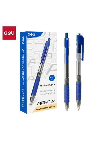 Deli EQ01930 Ballpoint Pen, 0.7mm, Blue Ink, 12PCS – For Writing at School, Home & Office