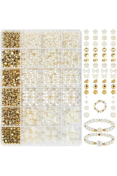 yiğit aksesuar Giant Shaped Pearl Beads and Gold Spacer Bead Bracelet Necklace Jewelry Making Supplies 42