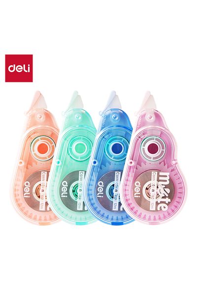 Deli EH370 Correction Tape, 7mm × 12m, Pink/Purple/Blue/Green – For School, Office & Home