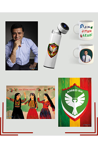 ZERYA Amedspor Selahattin Demirtaş Jin Jiyan Azadi Poster Kupa Termos Seti (2 KUPA 1 TERMOS 3 POSTER)