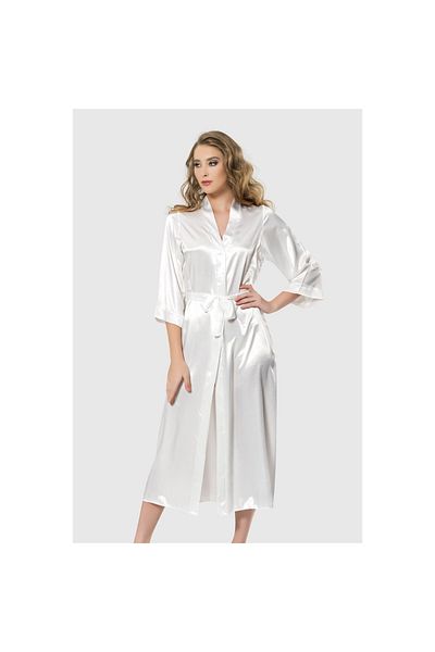 Narnuga Ecru Long Satin Dressing Gown