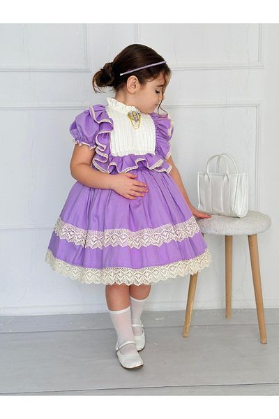 Linarookids Pansy Lilac Vintage Baby Girl Dress,Birthday Dress,Photo Shoot Dress,Suitable for 0-12 Years Old