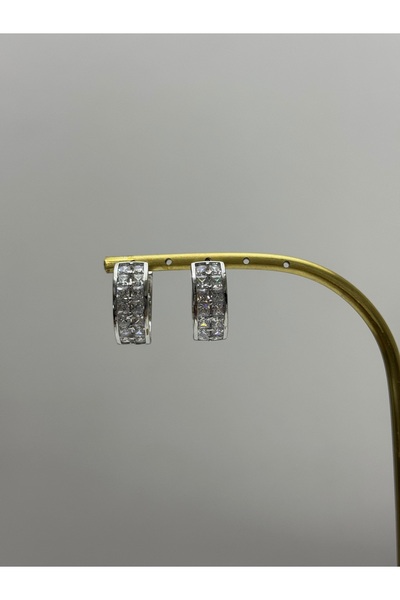 XUPING JEWELRY 316L Zircon Stone Steel Hoop Earrings Stainless No Tarnish Silver Color