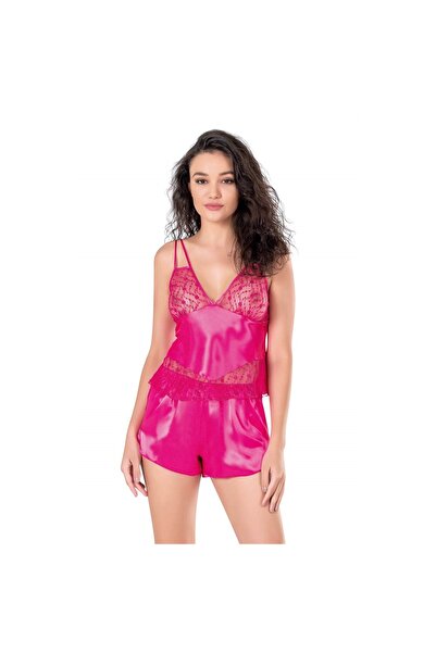 Narnuga طقم شورت ساتان فوشيا
