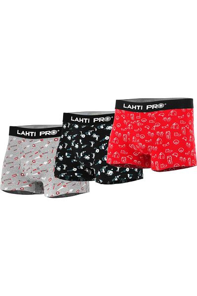 Lahti Pro Set of 3 Men's Boxers with Black-Grey-Red Pattern - M