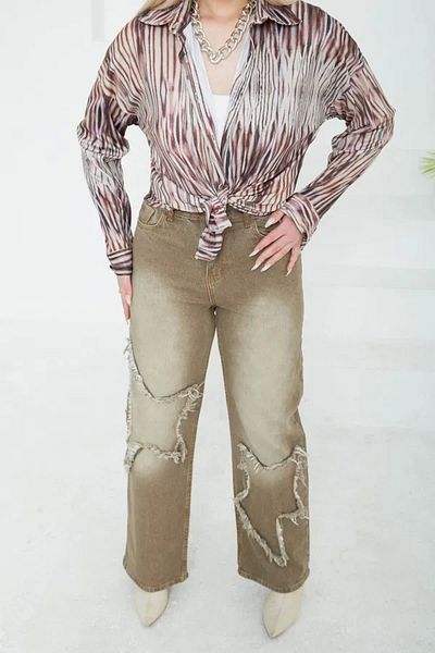 UGETTA Women's High Waist Tassel Detailed Palazzo Jean Jeans