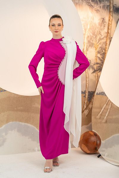 YAFA CLOTHING & ACCESSORIES Shoulder Shawl Dress Fuchsia