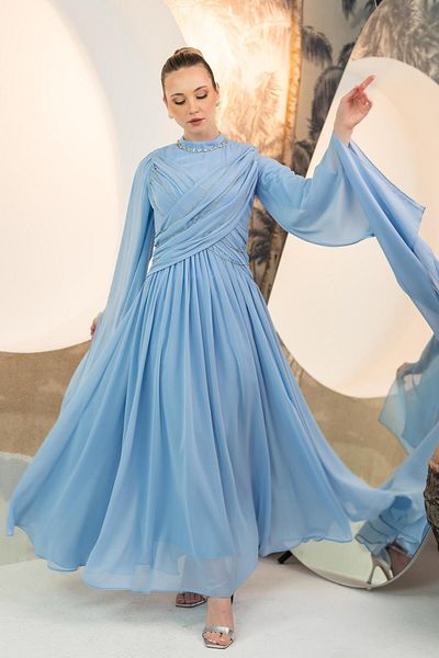 YAFA CLOTHING & ACCESSORIES Chiffon Dress Blue