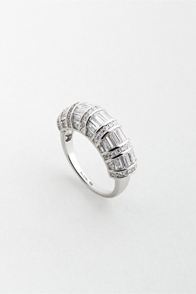 So CHIC... Avangard Baget 18 Ayar Beyaz Altın Kaplama Gümüş Yüzük