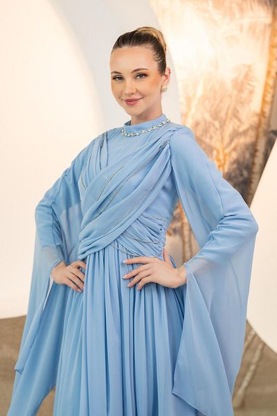 YAFA CLOTHING & ACCESSORIES Chiffon Dress Blue