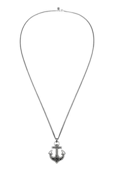 KUZZOI Halskette Herren Anker Anhänger Panzerkette Zirkonia Diamantschliff weiß 925 Sterling Silber Fe