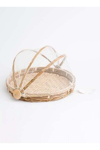 HALAMODO Large Food Cover With Base Beige 31centimeter