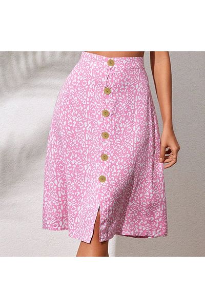 UGETTA Printed Midi Skirt with Buttons
