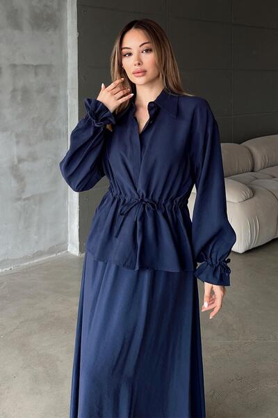 Olcay Rugalmas szegélyű szoknya kabát modális szett SÖTÉKÉK 9347-TK