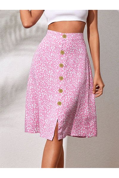 UGETTA Printed Midi Skirt with Buttons