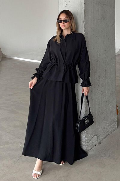 Olcay Σετ με λεπτομέρεια με κορδόνια Modal Suit BLACK 9347-TK